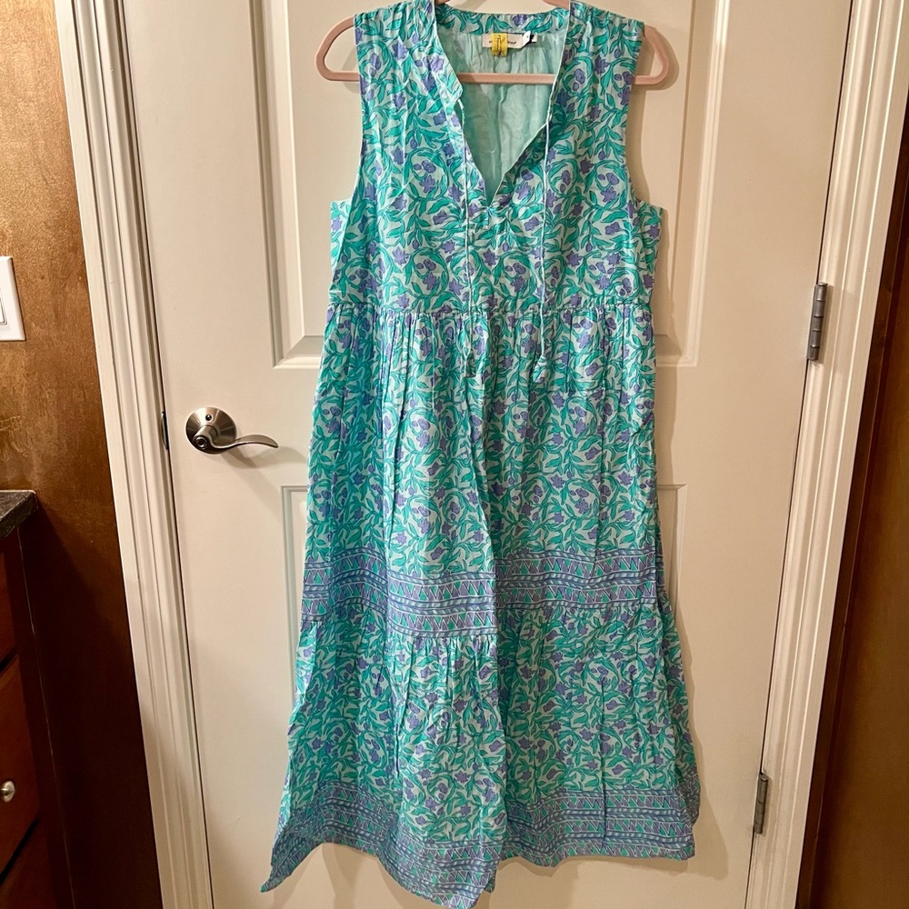 Floral Sleeveless Midi Dress - Blue and Green